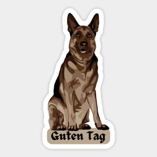 German Shepherd says Guten Tag Sticker